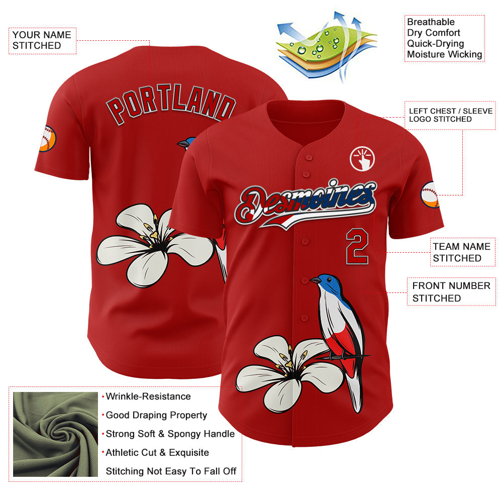 Custom Red Black White-Cuban Flag 3D Cuba Authentic Baseball Jersey
