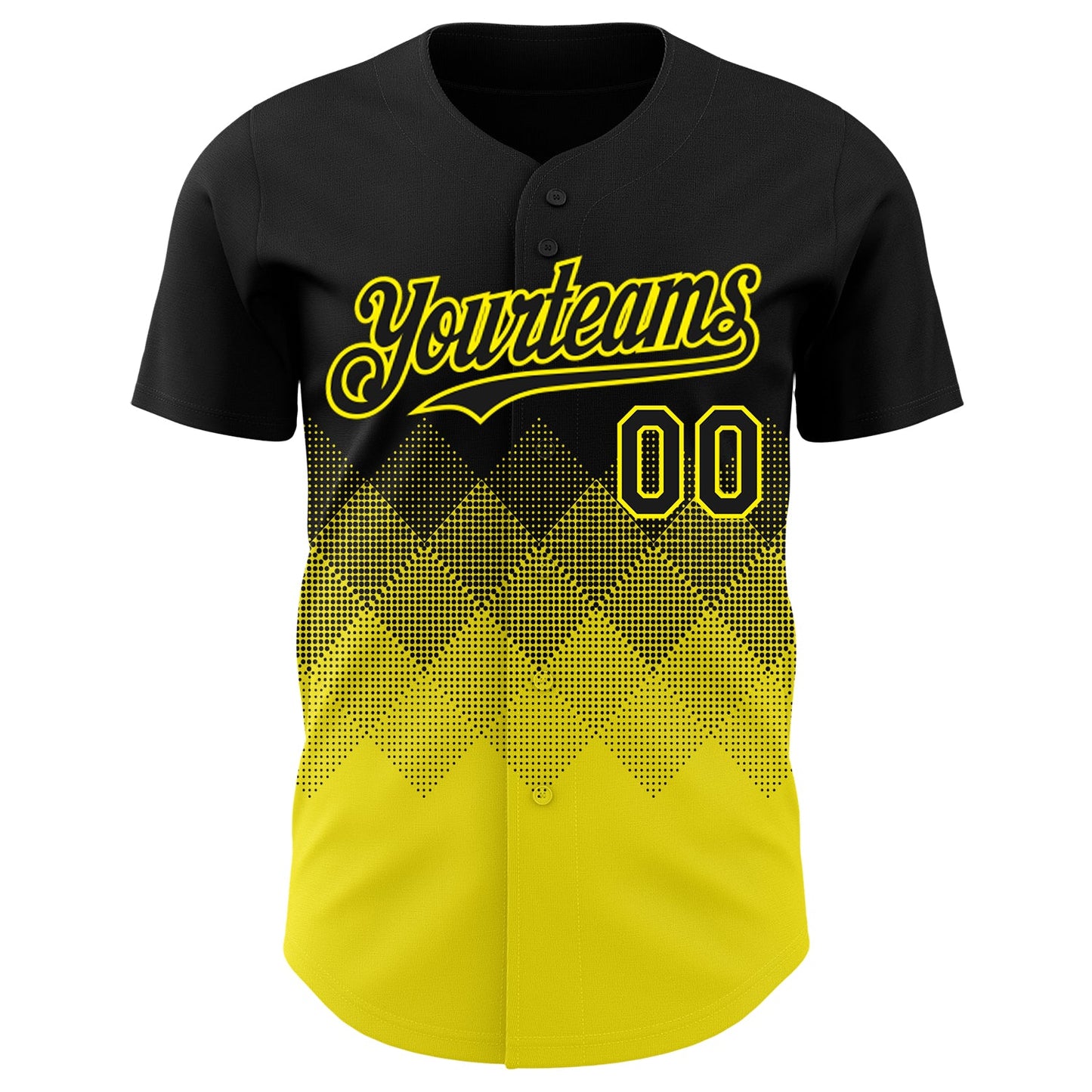 Custom Black Light Yellow 3D Gradient Square Shape Authentic Baseball Jersey
