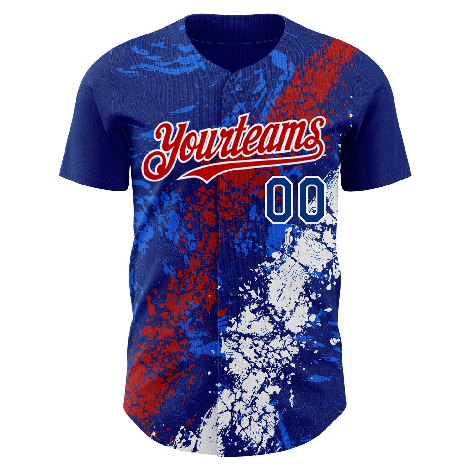 Custom Royal Red-White Splash Authentic Baseball Jersey