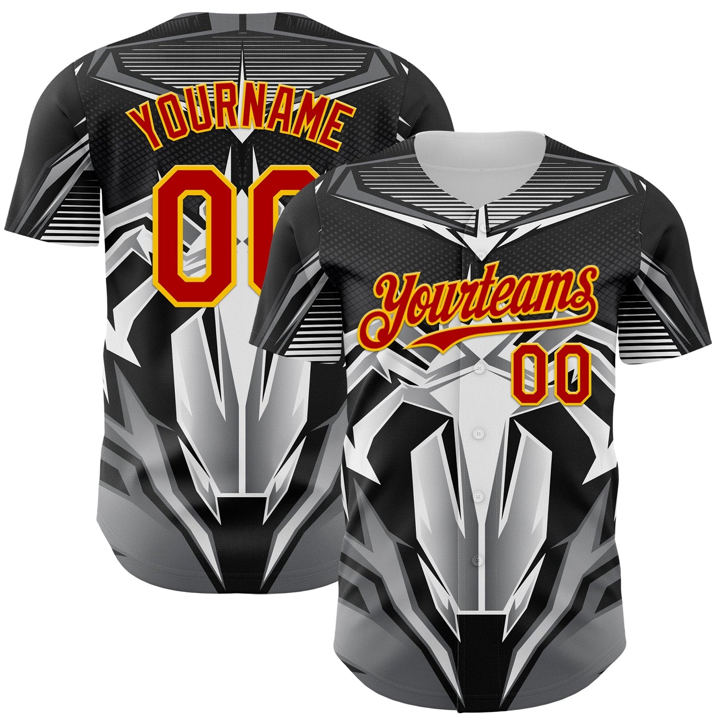 Custom Black Red-Yellow 3D Pattern Design Burner Costumes Mecha Authentic Baseball Jersey