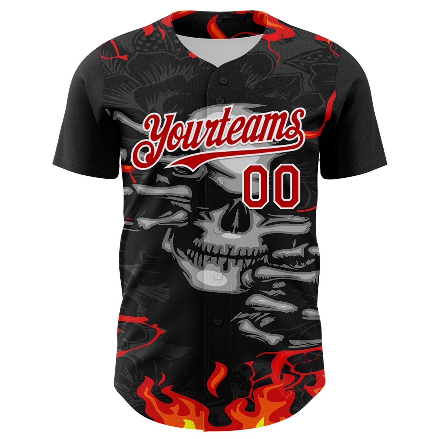 Custom Black Red-White 3D Pattern Design Burner Costumes Hellfire Skull Authentic Baseball Jersey T-Shirts,... (Image 2)
