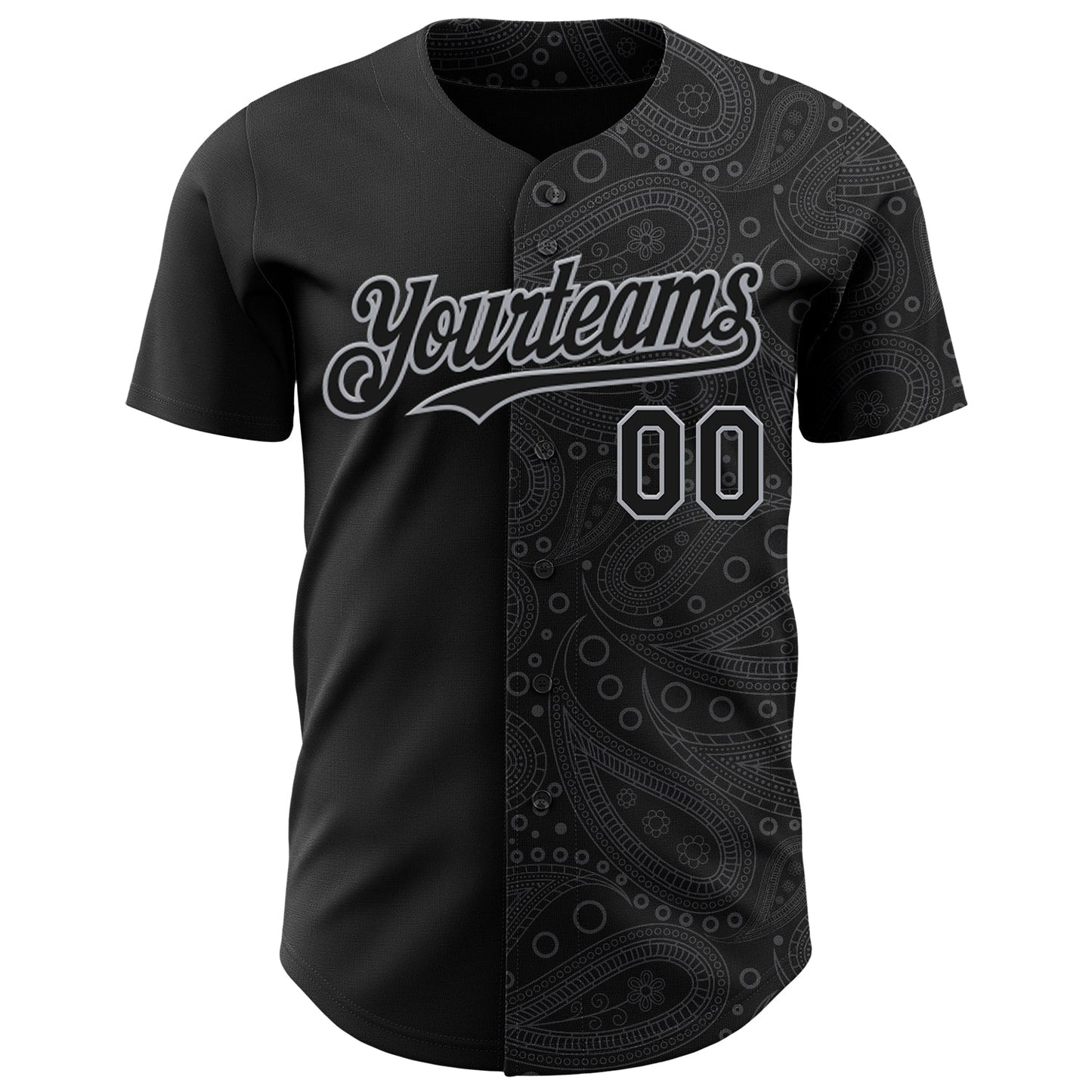 Custom Black Gray Rave Party Ethnic Paisley Bandana Authentic Baseball Jersey