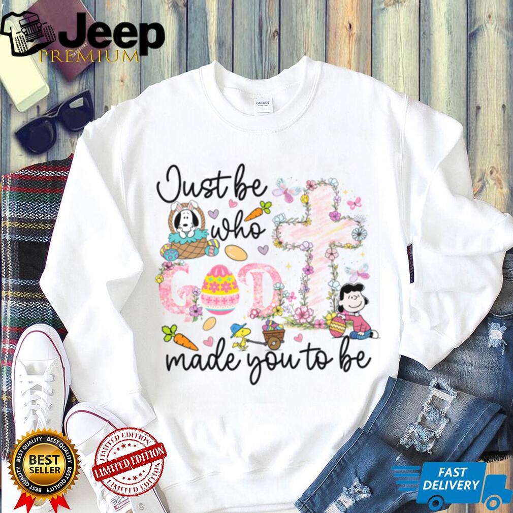 Just Be Who God Made You To Be Peanuts Lucy Easter Floral Cross T shirt
