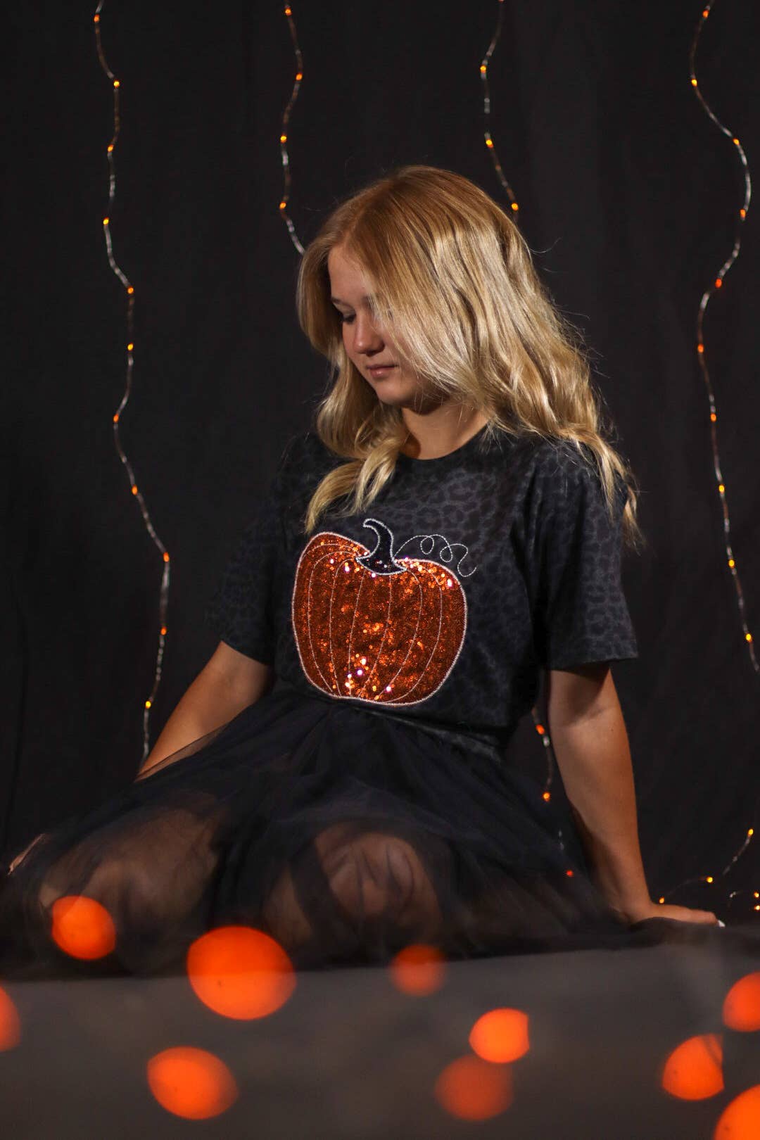 Pumpkin Fall Halloween Black Leopard Short Sleeve