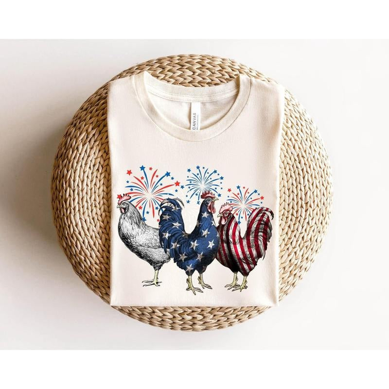 4th of July Chicken Shirt, Fourth of July T Shirt,Patriotic Mom Shirt, Gift for Her, Farm 4th of july Tee, Woman 4th of July