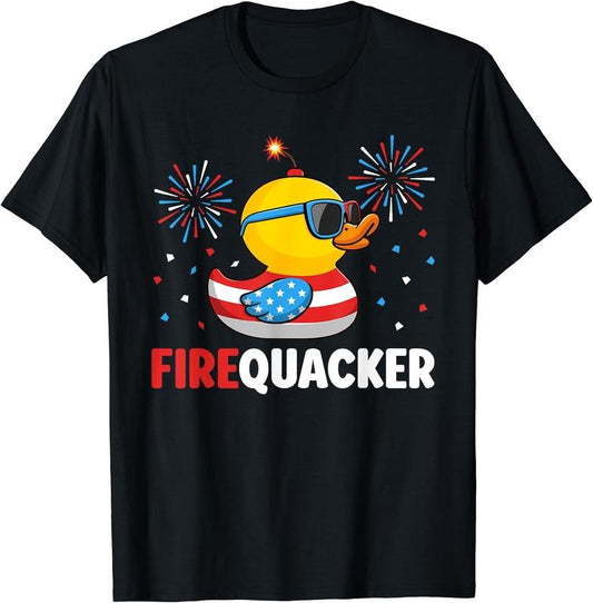 4th of July Duck Firequacker Patriotic Fourth of July Funny T-Shirt | Unisex Cotton Tee Gift, Crewneck, Short Sleeve