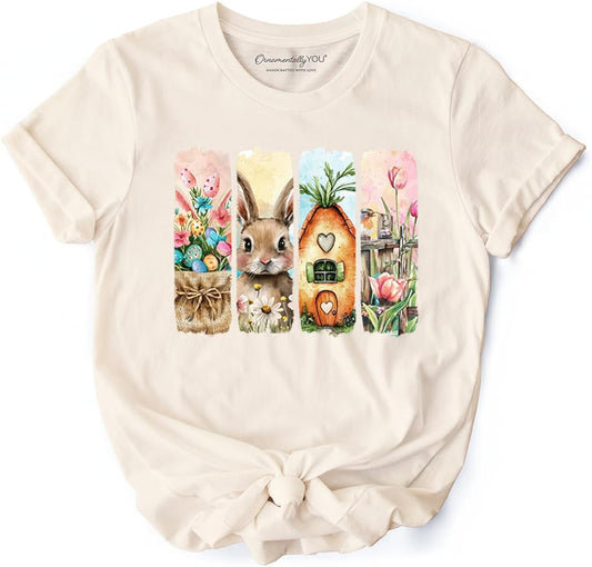 Easter Bunny Floral Brushstroke T-Shirt, Spring Pastel Coquette Tee