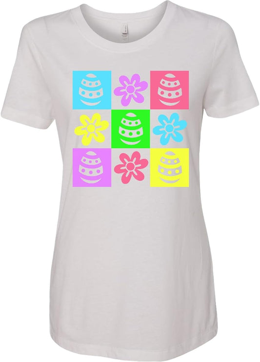 Easter Eggs and Flower Cutout Grid in Pastels Women's T-Shirt