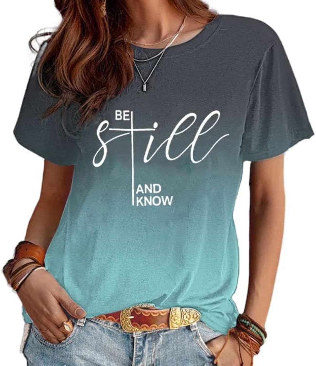 Christian Shirt Women Be Still and Know T-Shirt Inspirational Easter Jesus Short Sleeve Casual Tee Tops