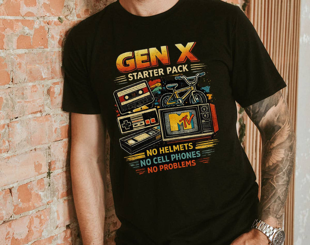 Gen-X Starter Pack 80s & 90s Nostalgia Vhs Bike T-Shirt