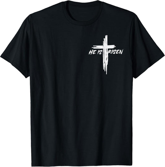 Easter He is Risen Cross Pocket Christian Men Women Kids T-Shirt