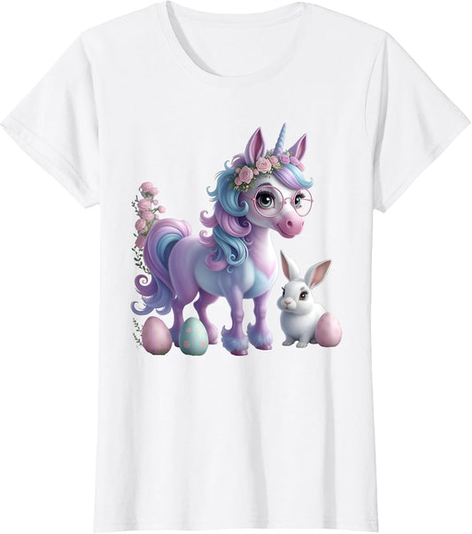 Easter Pastel Unicorn with Bunnies and Easter Eggs T-Shirt