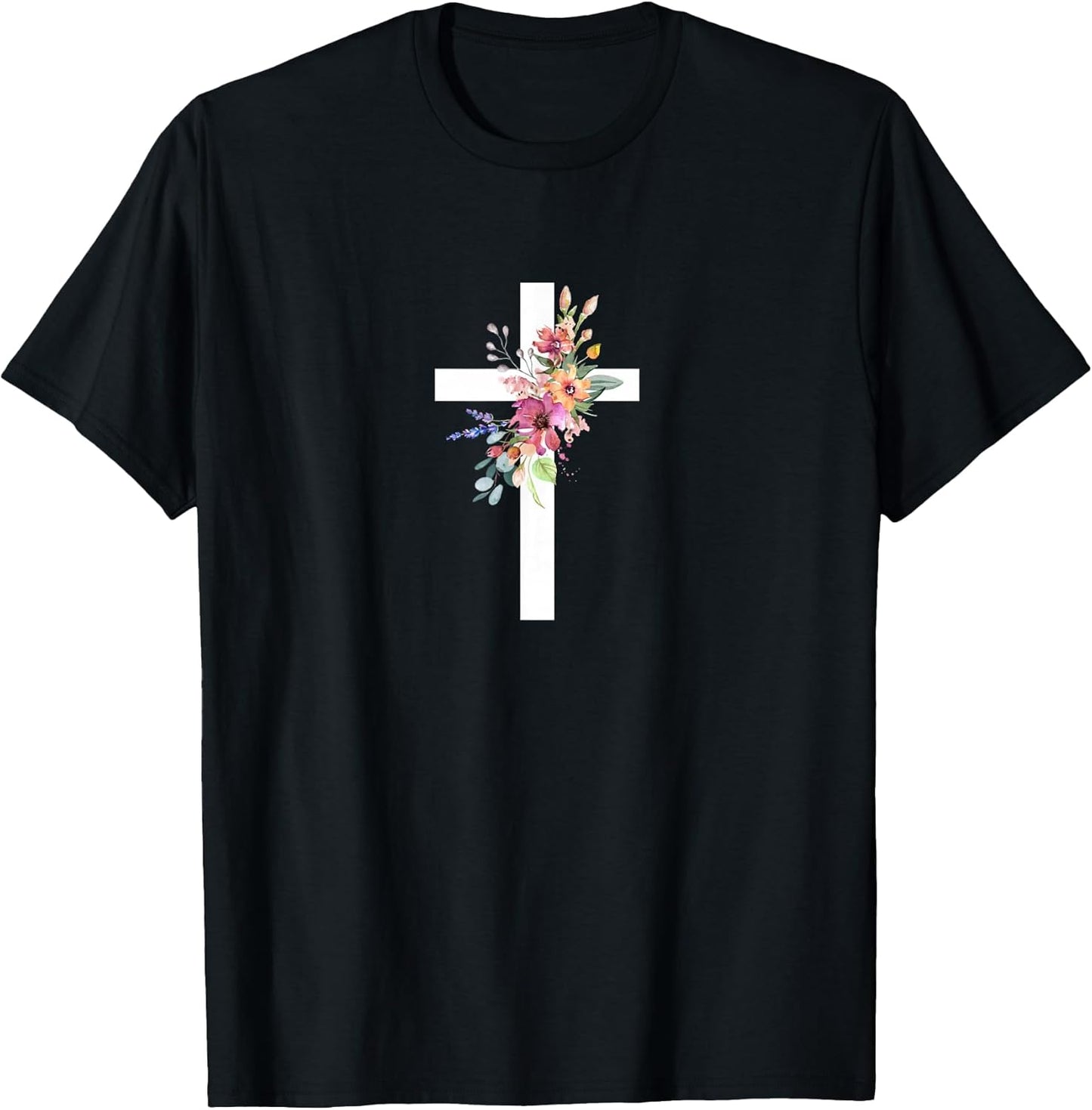 Cross with Beautiful Flowers Christian Design for Easter T-Shirt