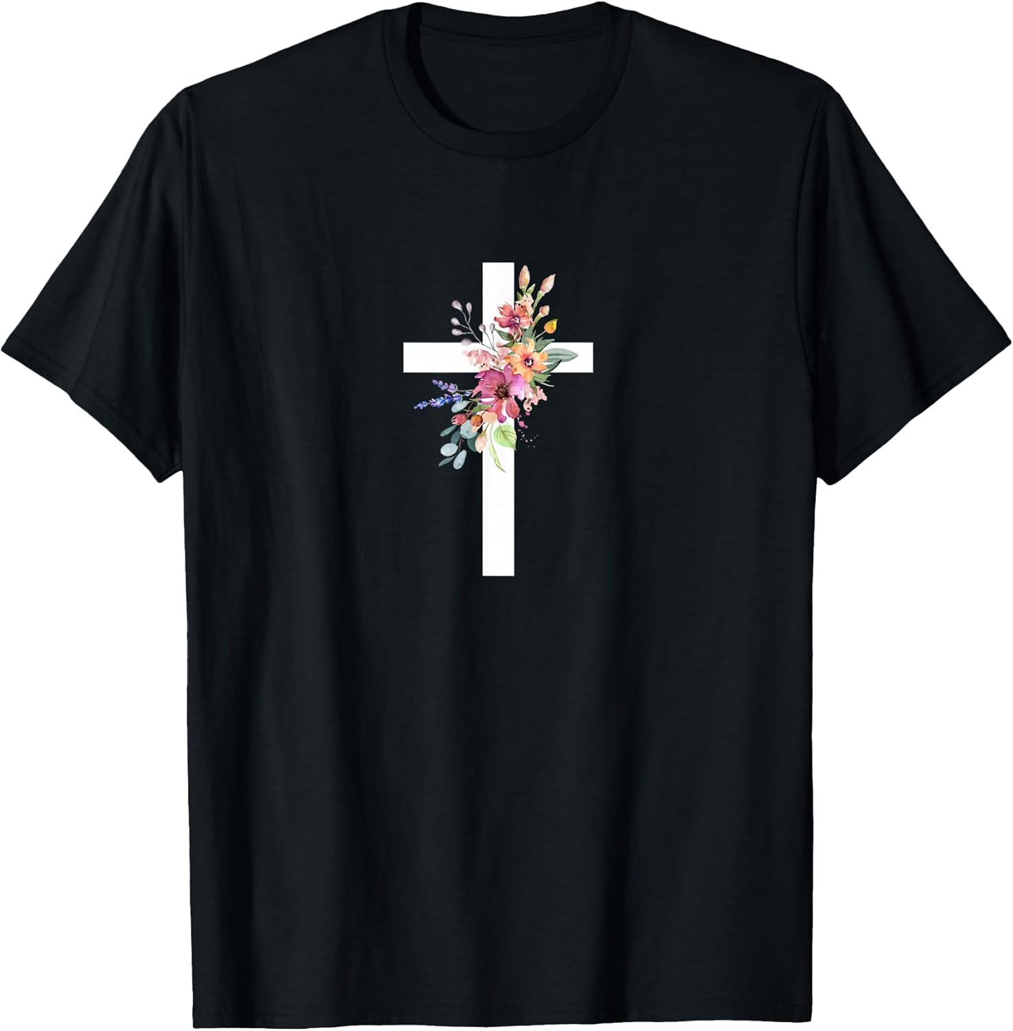 Cross with Beautiful Flowers Christian Design for Easter T-Shirt