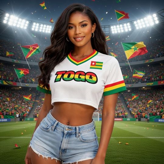 Togo Women's Soccer Crop Top Jersey Mesh Football Shirt