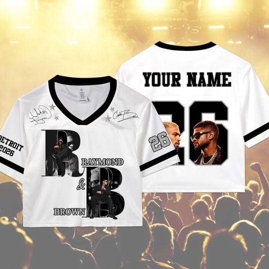 Usher Chris Brown RnB Tour 2026 Crop Top Football Jersey, Hip Hop Concert Jersey