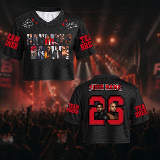 Usher Chris Brown Football Crop Top Jersey, R&B Tour Jersey, Custom name Usher Chris Brown 2026