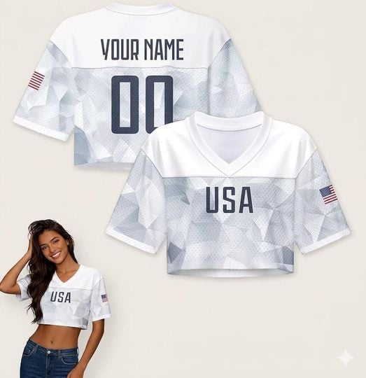 Custom USA Inspired Crop Top Mesh Baseball Jersey, Personalized Name and Number, Women's Streetwear Summer
