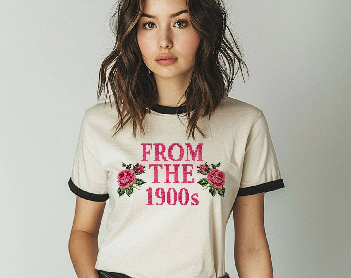 From the 1900's Floral Roses - Funny Retro Ringer Shirt