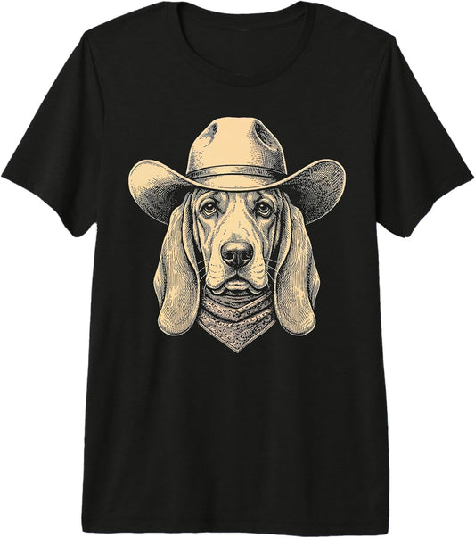 Vintage Cowboy Basset Hound Dog Western Retro Art