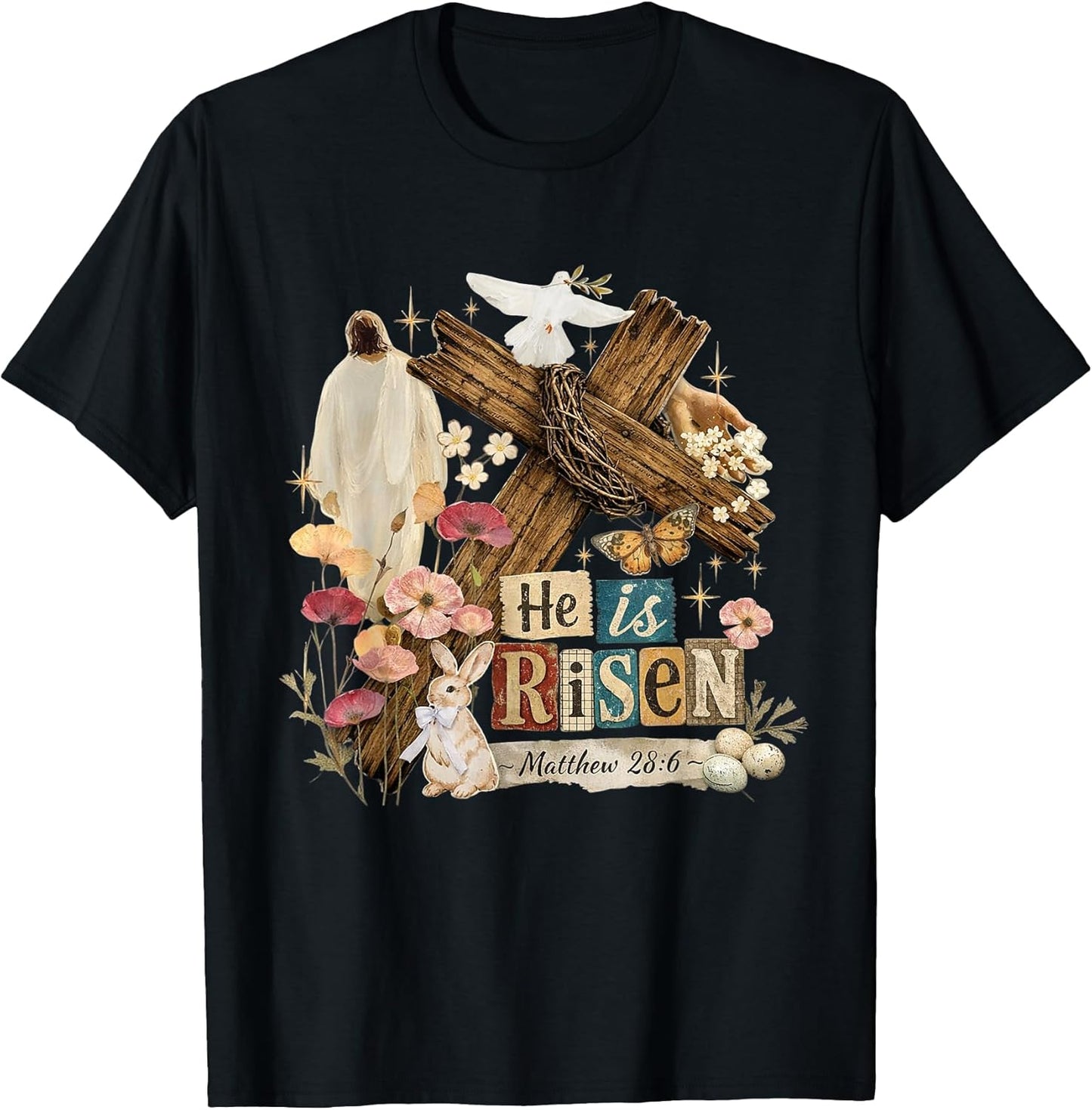 He is Risen Matthew 28 6 Christian Easter Bunny Cross T-Shirt