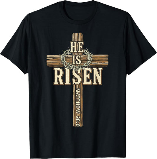 Easter Cross He is Risen Jesus Christian Men Women Boys Kids T-Shirt