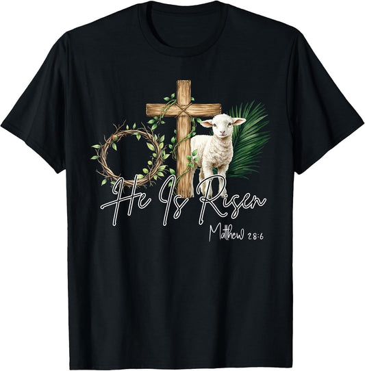 Jesus He is Risen Lamb Crown of Thorn Cross Palm Easter T-Shirt