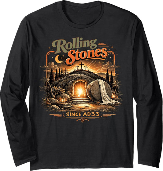 The Stone was Rolled Away He is Alive Retro Christian Easter Long Sleeve T-Shirt