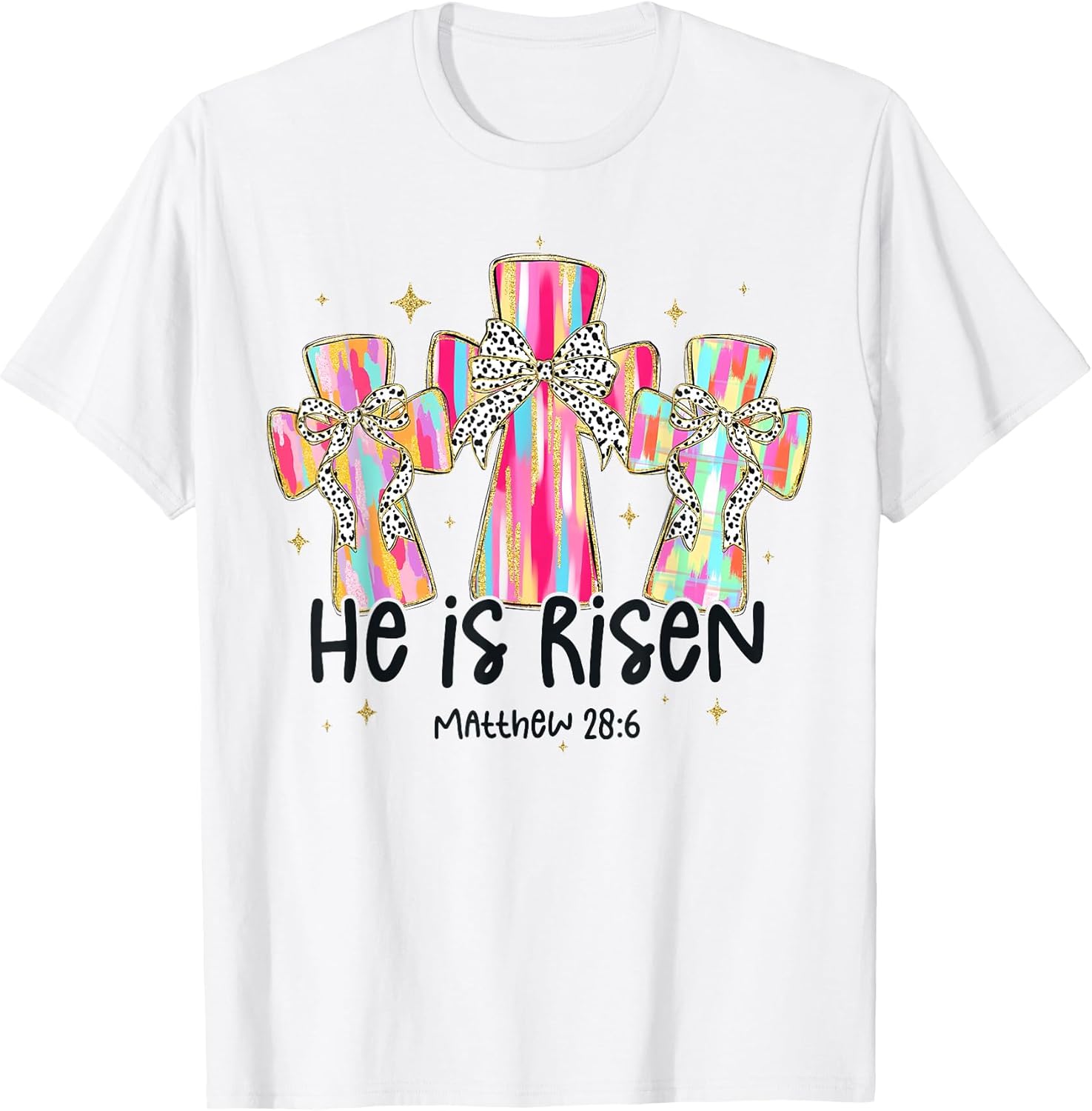 He Is Risen Jesus Christian Coquette Bow Cross Happy Easter T-Shirt