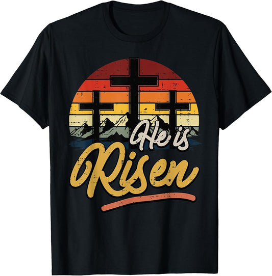 Easter Cross He is Risen Retro Jesus Christian Men Women Kid T-Shirt