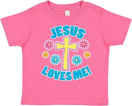 Easter Jesus Loves Me with Cross and Flowers Toddler T-Shirt