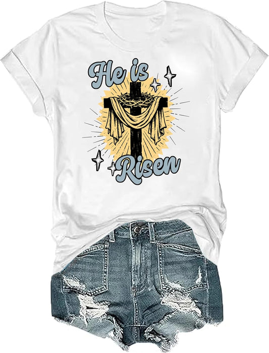 He is Risen Shirt Christian Shirts for Women Easter Cross He is Risen Jesus Christian Easter Shirts for Men