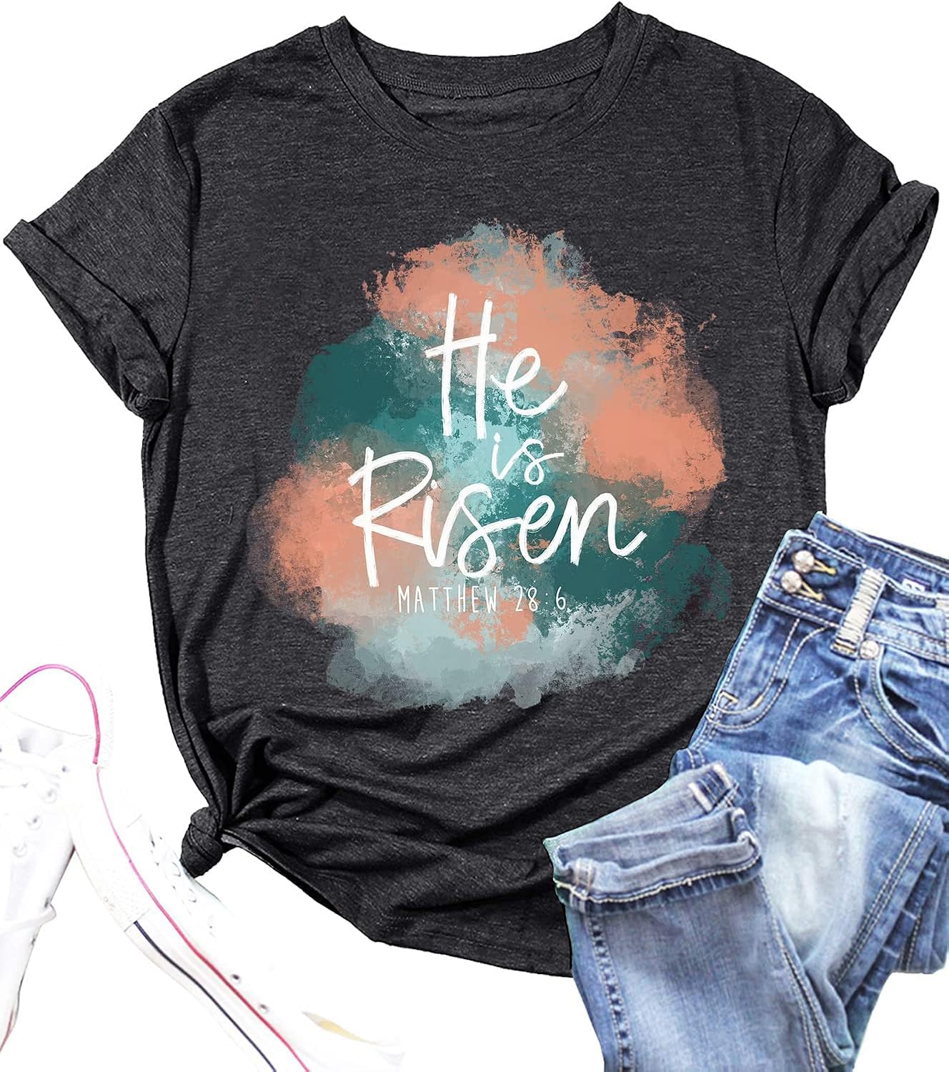 He is Risen Easter Shirt for Women Funny Letter Print Christian Tshirt Casual Short Sleeve Blessed Tops Shirts
