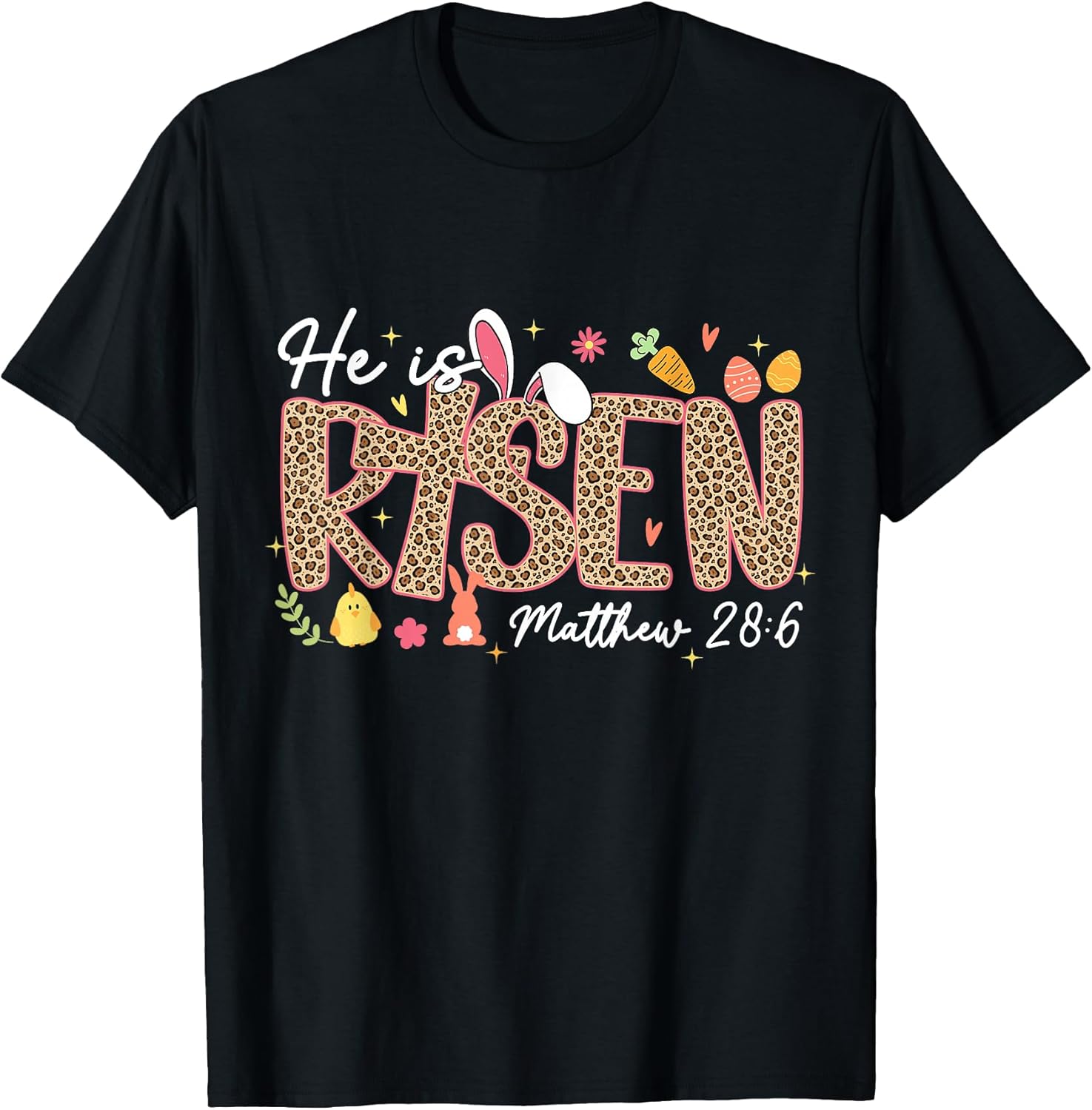 He is Risen Easter Cross Leopard Jesus Christian Women Kids T-Shirt
