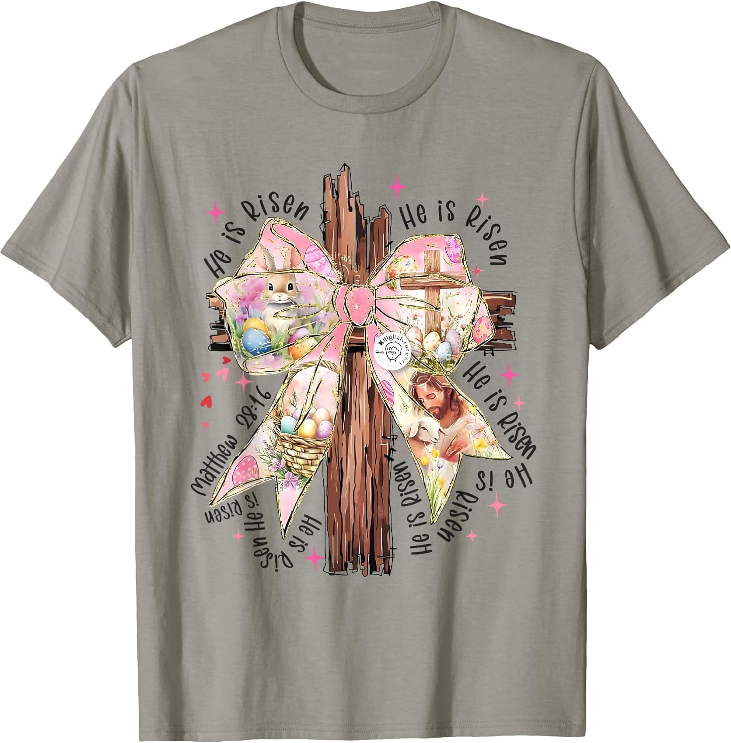 He Is Risen Lace Cross Coquette Bow Jesus Easter Christian T-Shirt