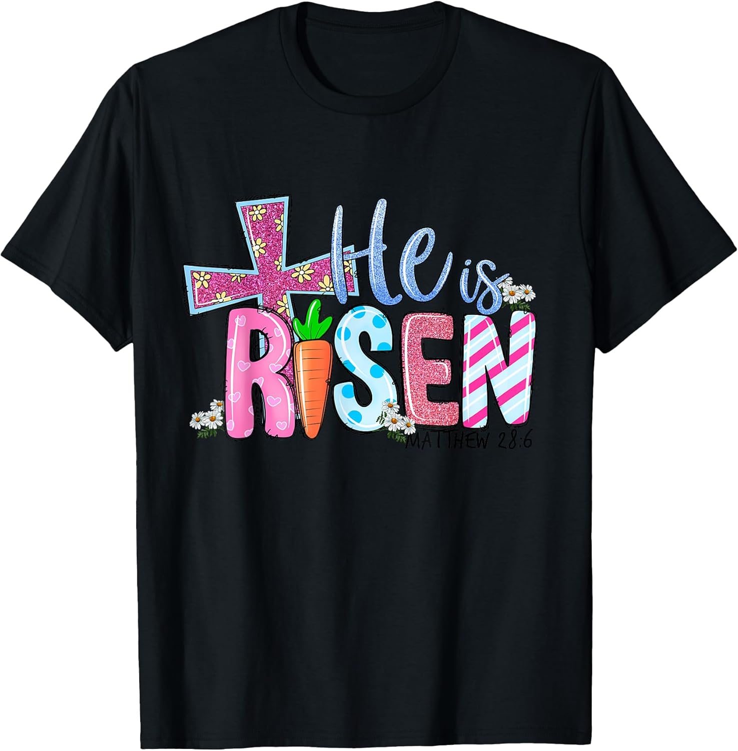 Happy Easter Bunny Shirt He Is Risen Jesus Cross Scripture T-Shirt