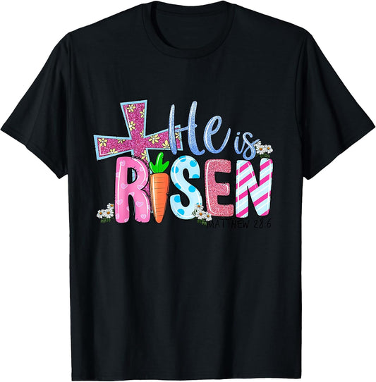 Happy Easter Bunny Shirt He Is Risen Jesus Cross Scripture T-Shirt
