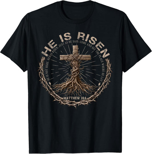 Easter Jesus He is Risen Cross Christian for Men Women Kids T-Shirt