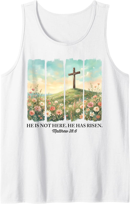 Jesus He is Risen Christian Cross Happy Easter Women Girls Tank Top