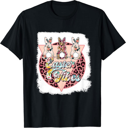 Easter Vibes Pastel Floral Bunny Leopard Circle T-Shirt