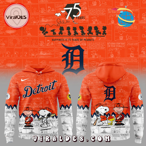75th Anniversary of Peanuts Detroit Tigers Orange Hoodie
