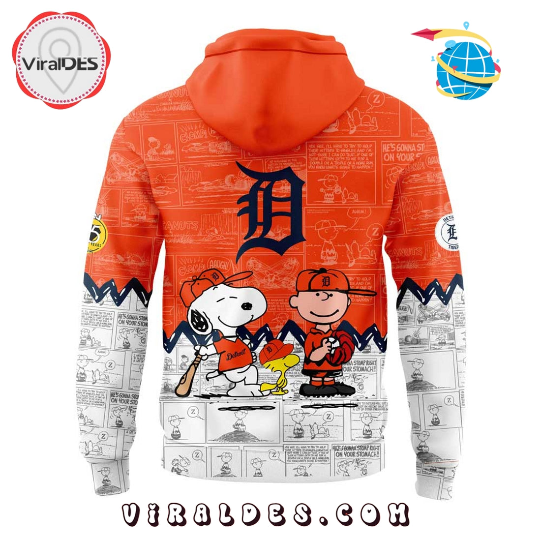 75th Anniversary of Peanuts Detroit Tigers Orange Hoodie