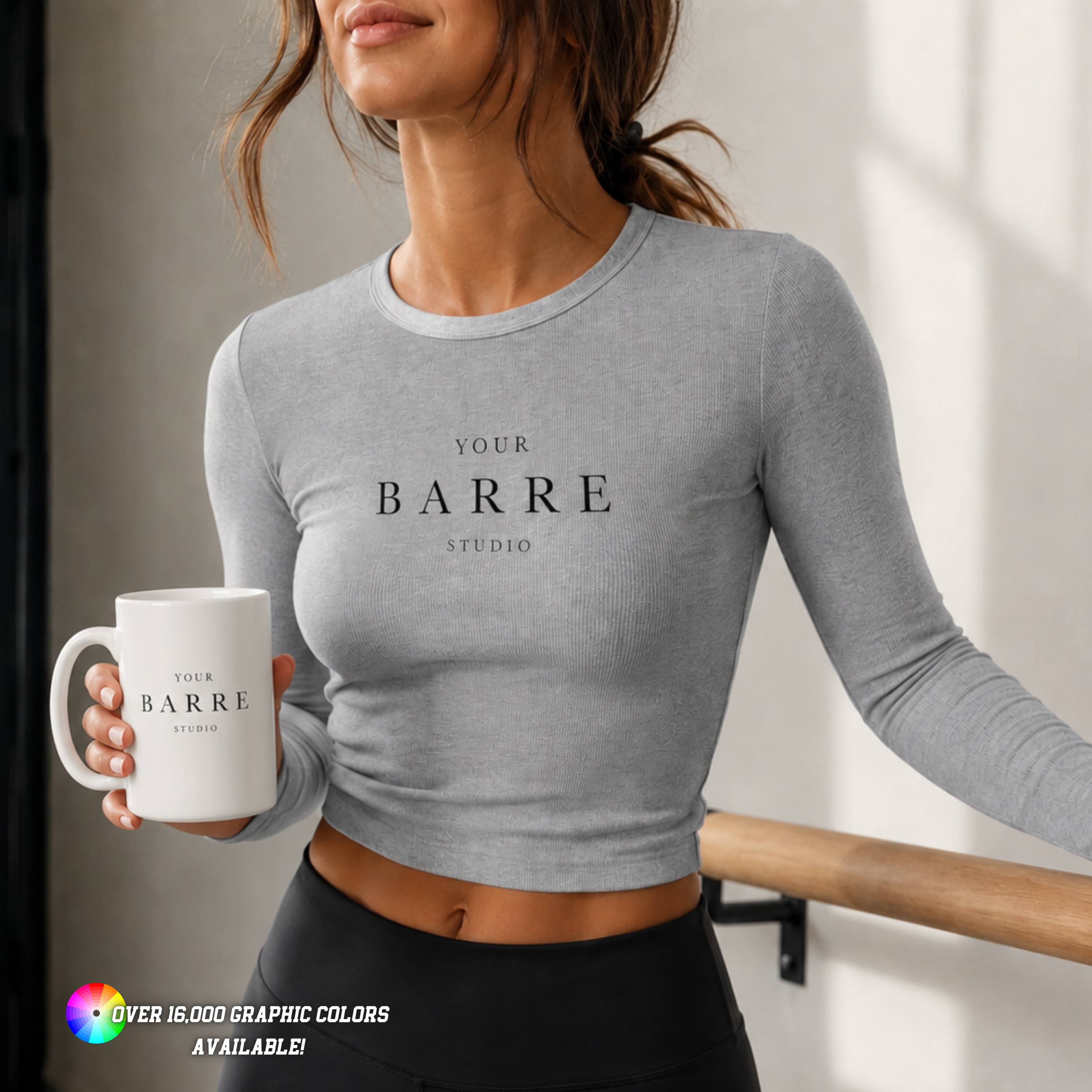 Custom Brand Logo Women's Baby Rib Long Sleeve Cropped Tee