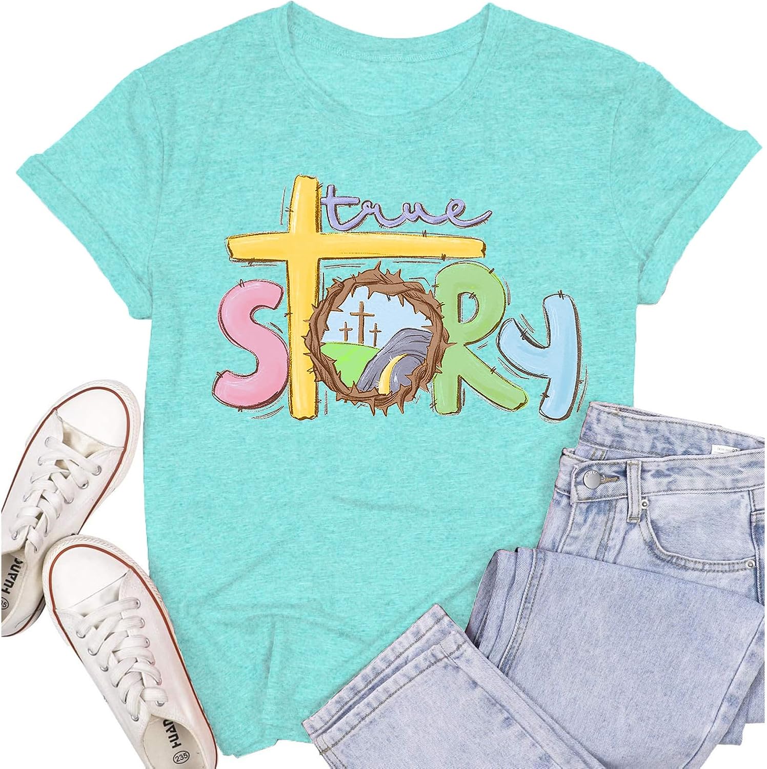 Easter Shirts for Women Christian Easter Tshirts True Story Religious Cross Tee Tops