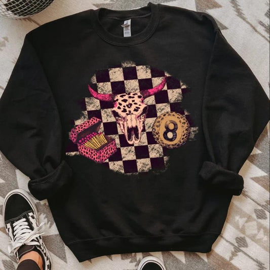 8Ball Bullskull Crew sweatshirt, graphic tees women, western outfits women, western tops clothing, rodeo cowgirl outfits women, country concert outfits, shirt, sweatshirt, hoodie