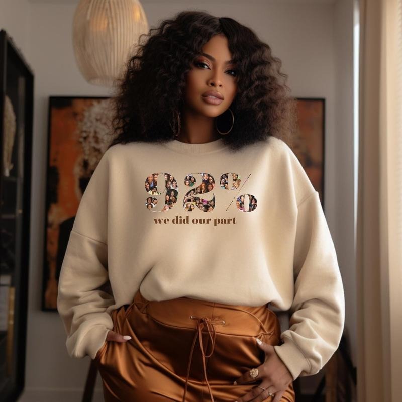 92% Black Women Sweatshirt - Fashion Casual Long Sleeve Crewneck, Statement Graphic Pullover, Trendy Street Casual Sweatshirt for Women