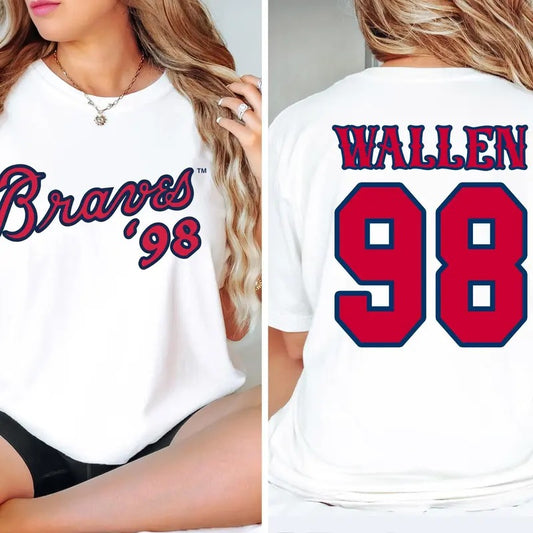 98 Braves Double Side Shirt, Wallen Country Music Shirt, Concert Shirt, Cowgirl Tee, Country Girl Shirt, Braves 98 Shirt, Western Shirt, Fan Shirt, Full Sizes, Full Colors, Unisex T-shirt for Men and Women, Classic Menswear, Womenswear Comfort Cotton Top