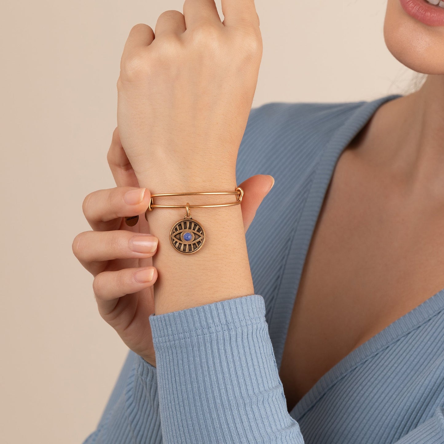 Evil Eye + Sodalite Charm Bangle