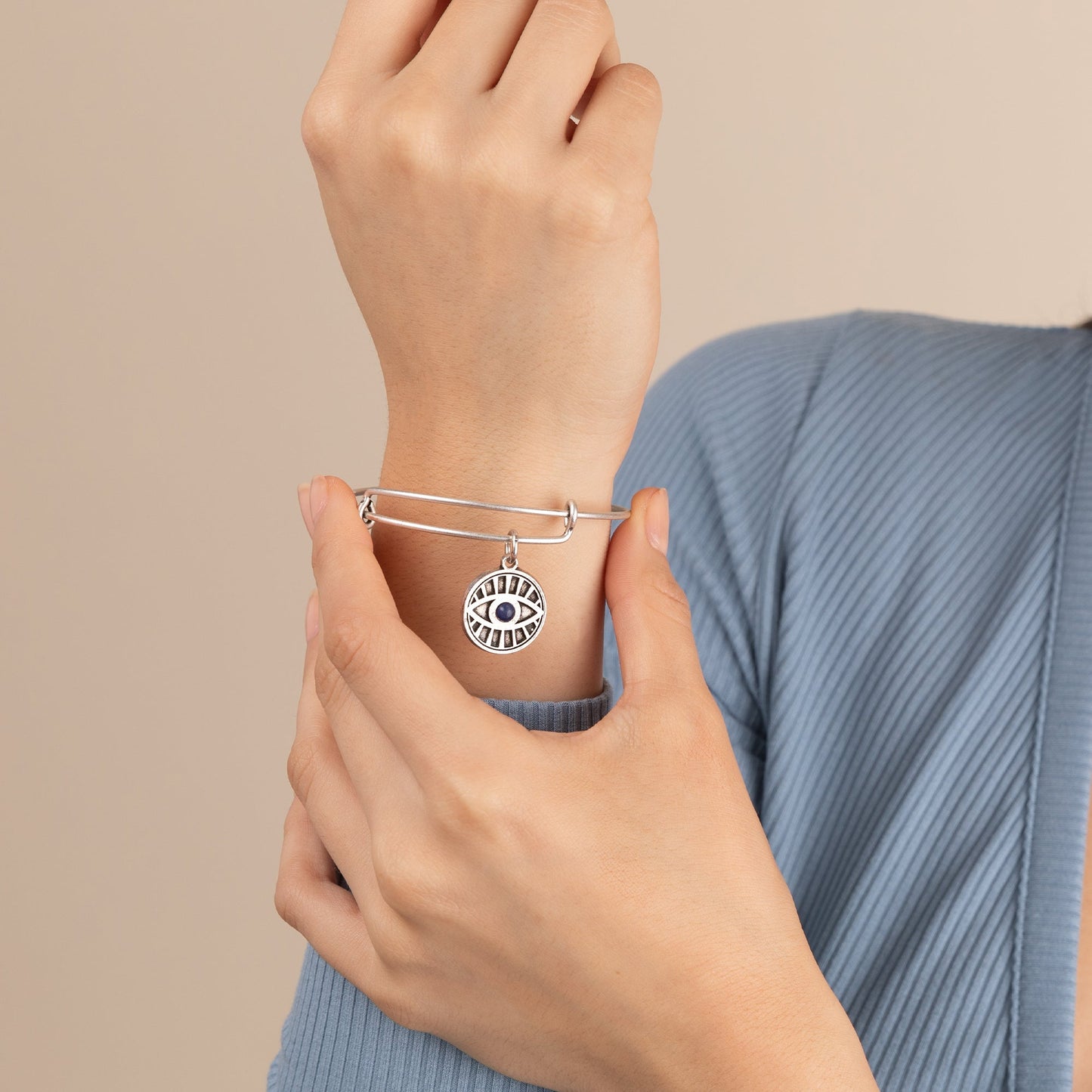 Evil Eye + Sodalite Charm Bangle