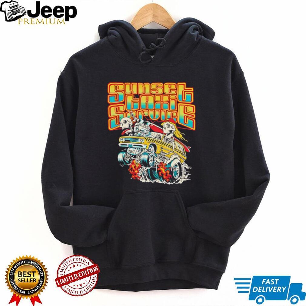Sunset Taxi Service Retro Skeleton Surf Van Graphic T Shirt